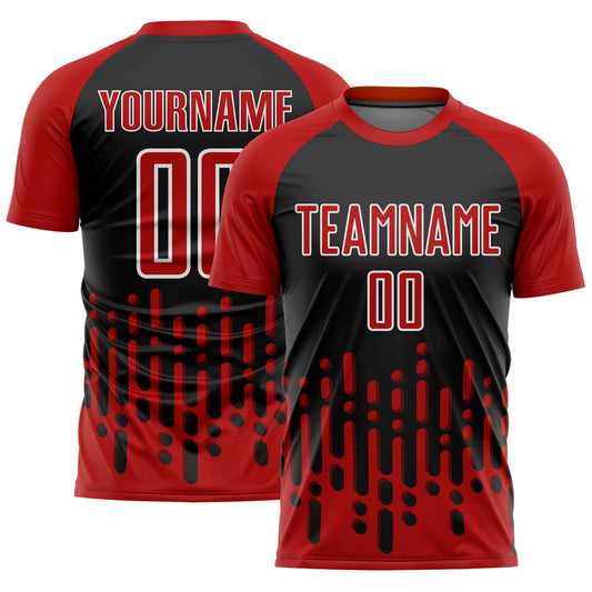 Custom Red Black-White Abstract Fluid Wave Sublimation Soccer Uniform Jersey - Sky-Custom