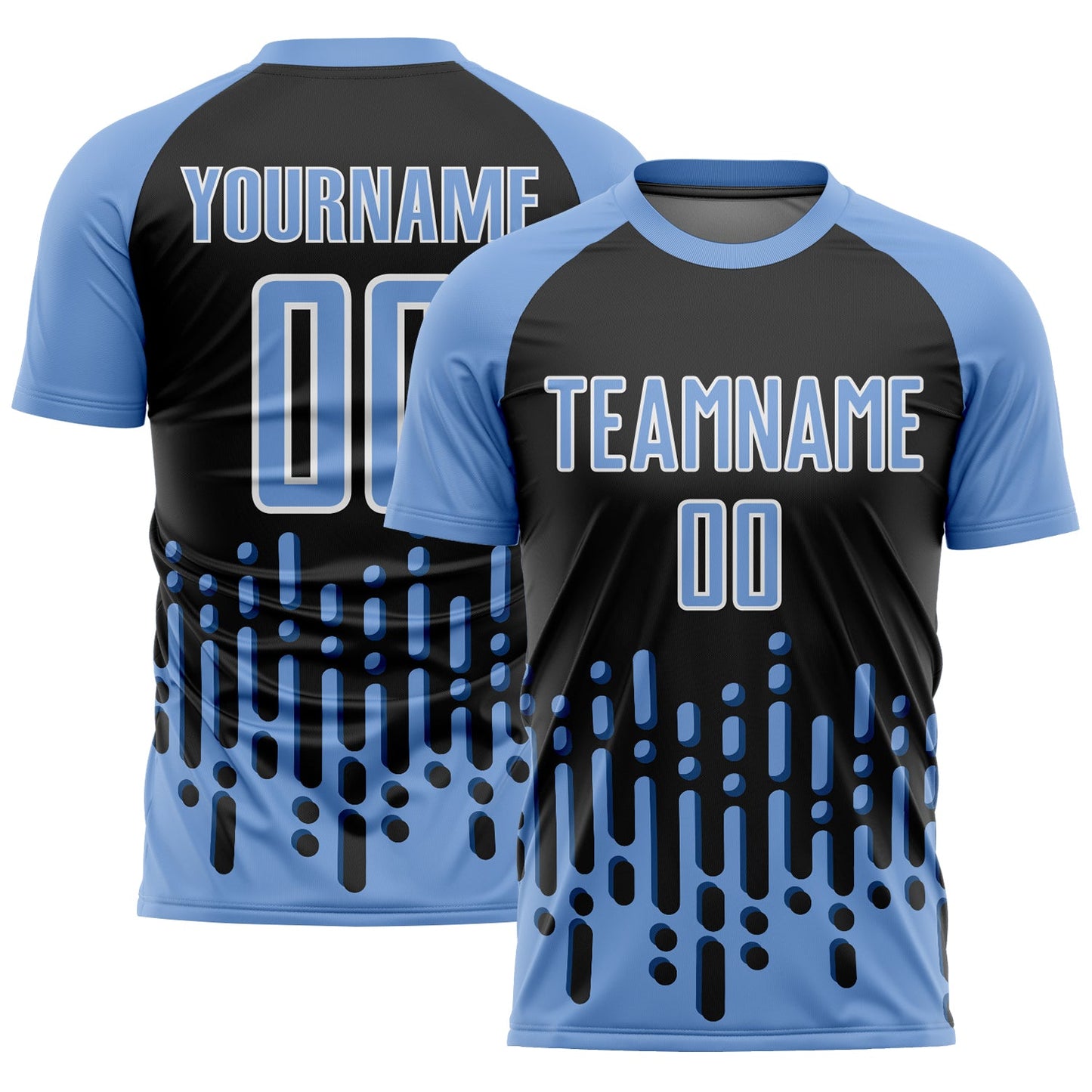 Custom Light Blue Black-White Abstract Fluid Wave Sublimation Soccer Uniform Jersey - Sky-Custom