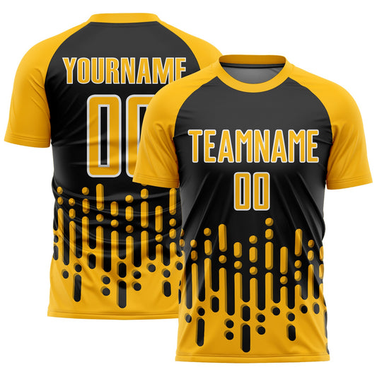 Custom Gold Black-White Abstract Fluid Wave Sublimation Soccer Uniform Jersey - Sky-Custom