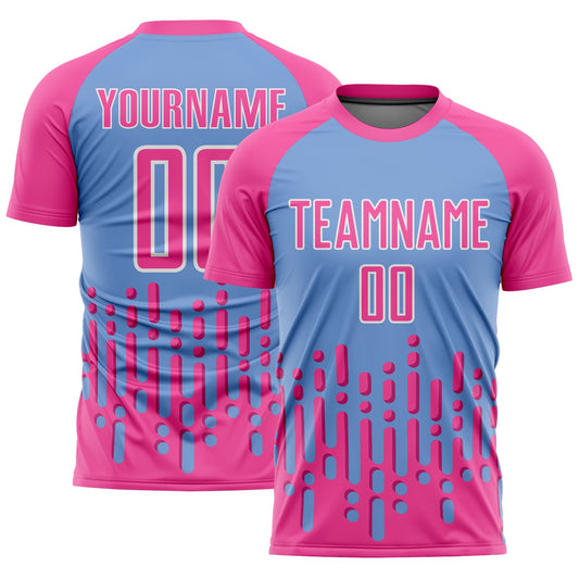 Custom Pink Light Blue-White Abstract Fluid Wave Sublimation Soccer Uniform Jersey - Sky-Custom