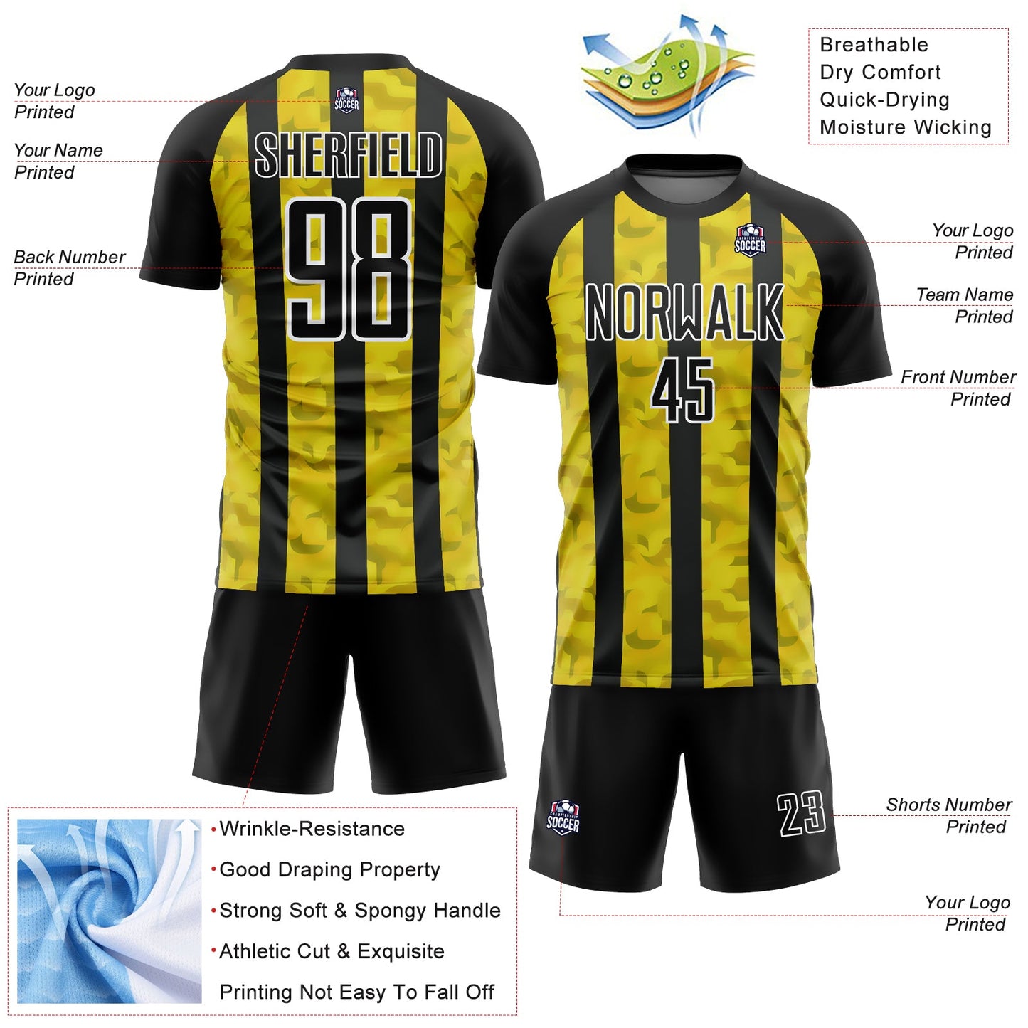 Custom Black Yellow-White Sublimation Soccer Uniform Jersey - Sky-Custom