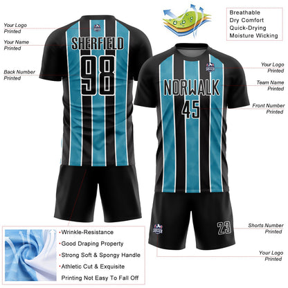 Custom Black Panther Blue-White Stripes Sublimation Soccer Uniform Jersey - Sky-Custom