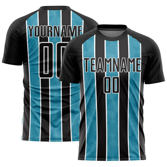 Custom Black Panther Blue-White Stripes Sublimation Soccer Uniform Jersey - Sky-Custom