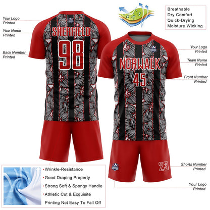 Custom Red Black-White Flowers Sublimation Soccer Uniform Jersey - Sky-Custom