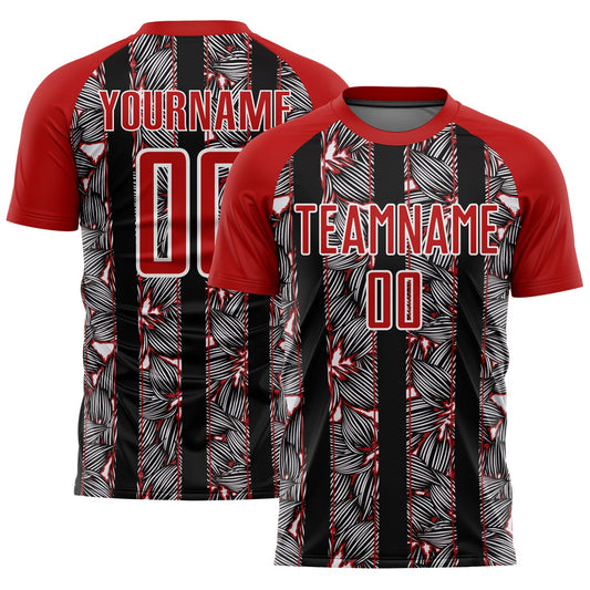 Custom Red Black-White Flowers Sublimation Soccer Uniform Jersey - Sky-Custom