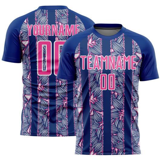 Custom Royal Pink-White Flowers Sublimation Soccer Uniform Jersey - Sky-Custom