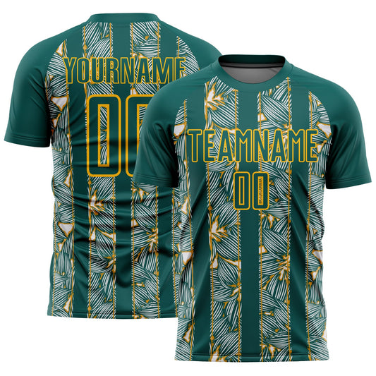Custom Midnight Green Gold Flowers Sublimation Soccer Uniform Jersey - Sky-Custom