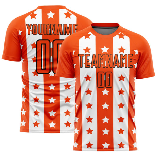 Custom Orange Black-White Stars And Stripes Sublimation Soccer Uniform Jersey - Sky-Custom