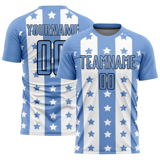 Custom Light Blue Black-White Stars And Stripes Sublimation Soccer Uniform Jersey - Sky-Custom