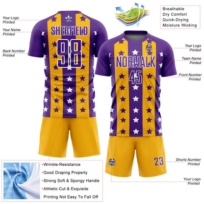 Custom Purple Gold-White Stars And Stripes Sublimation Soccer Uniform Jersey - Sky-Custom