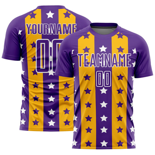 Custom Purple Gold-White Stars And Stripes Sublimation Soccer Uniform Jersey - Sky-Custom
