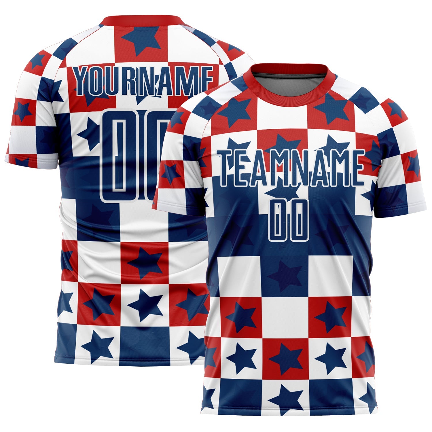 Custom Royal Red-White Stars And Squares Sublimation Soccer Uniform Jersey - Sky-Custom
