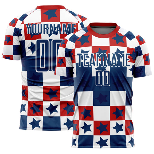 Custom Royal Red-White Stars And Squares Sublimation Soccer Uniform Jersey - Sky-Custom