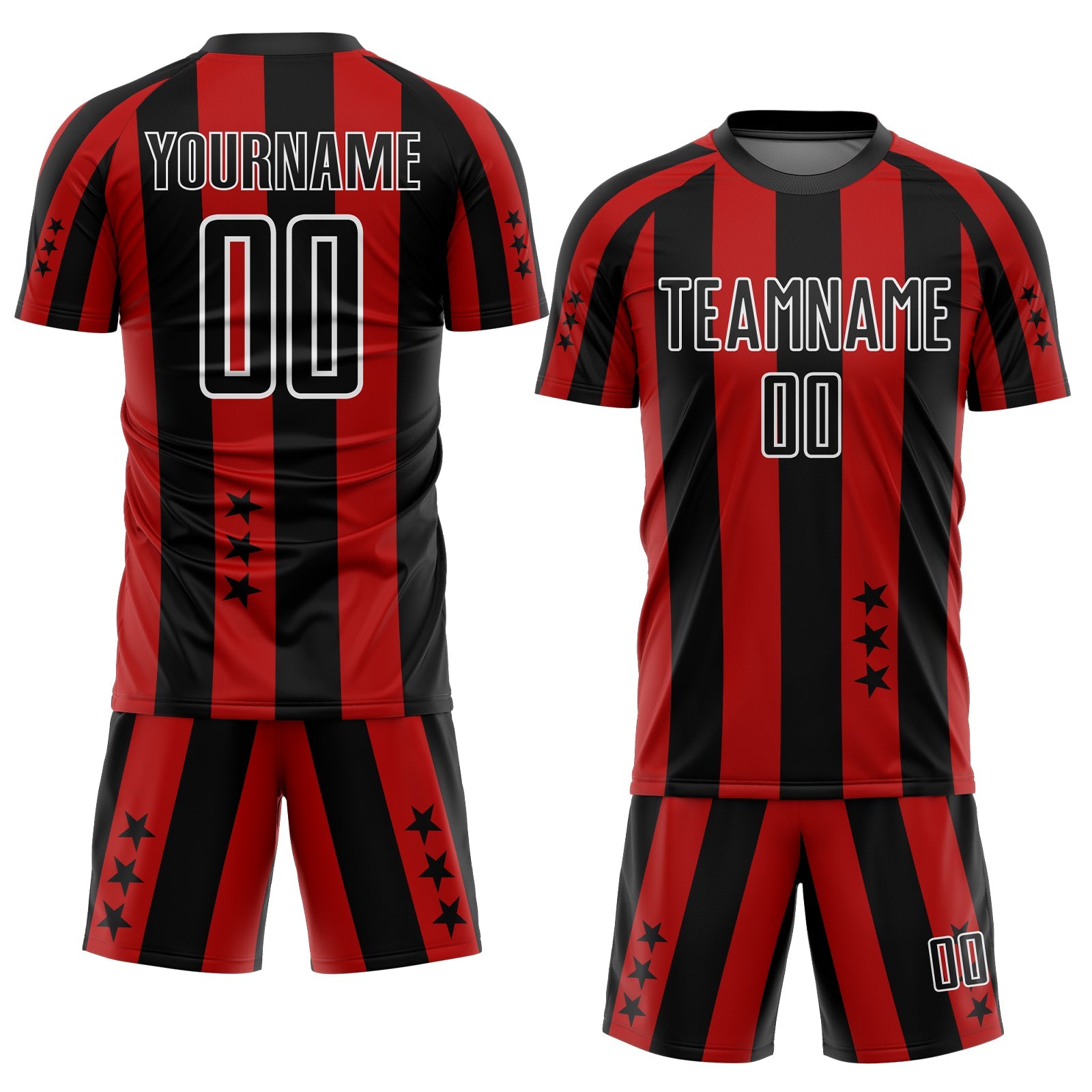 Custom Red Black-White Stars And Squares Sublimation Soccer Uniform Jersey - Sky-Custom