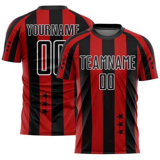 Custom Red Black-White Stars And Squares Sublimation Soccer Uniform Jersey - Sky-Custom