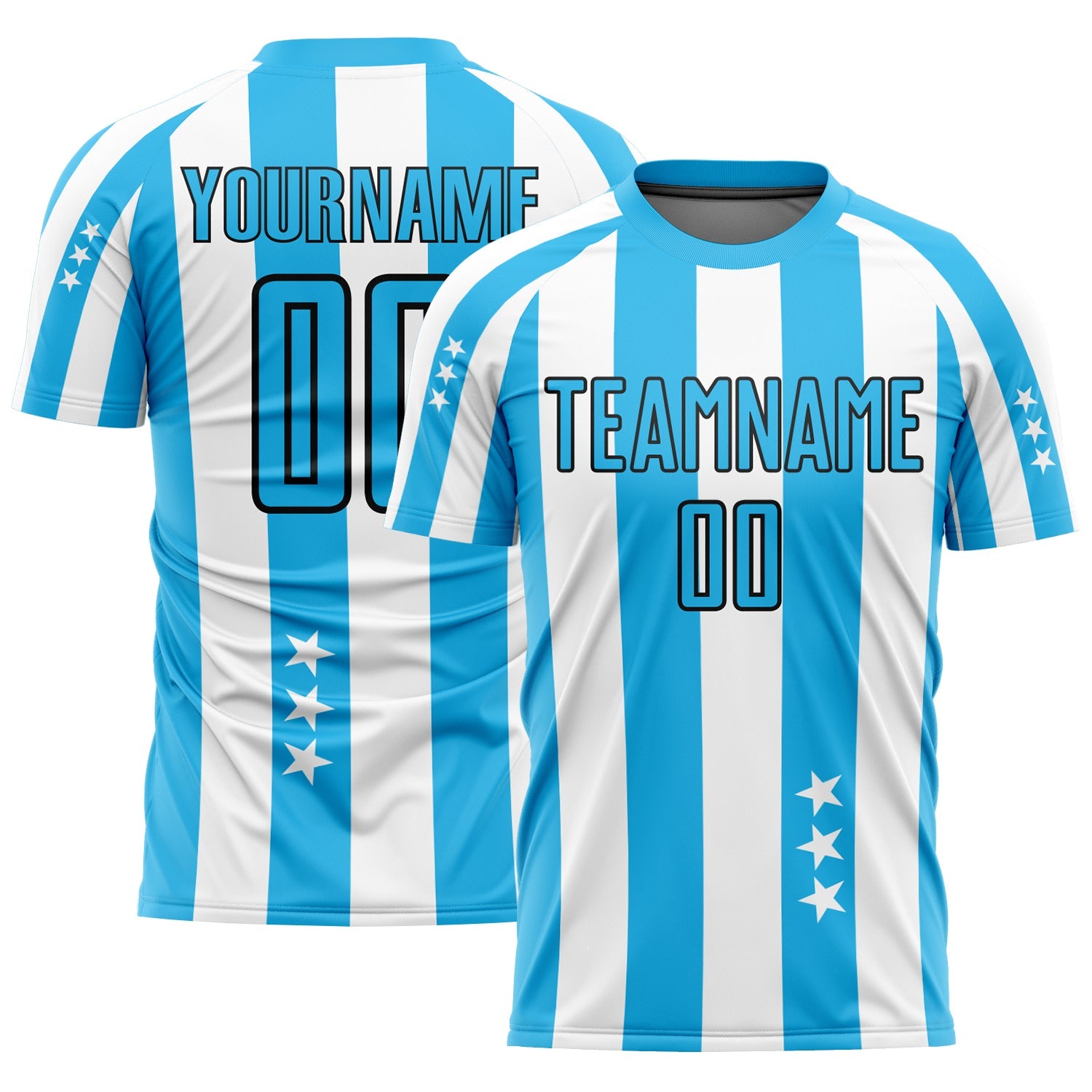Custom White Sky Blue-Black Stars And Squares Sublimation Soccer Uniform Jersey - Sky-Custom