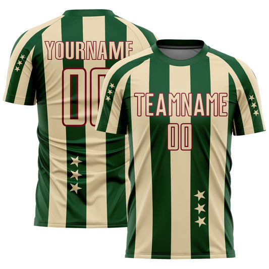 Custom City Cream Green-Crimson Stars And Squares Sublimation Soccer Uniform Jersey - Sky-Custom
