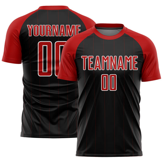 Custom Black Red-White Pinstripe Sublimation Soccer Uniform Jersey - Sky-Custom