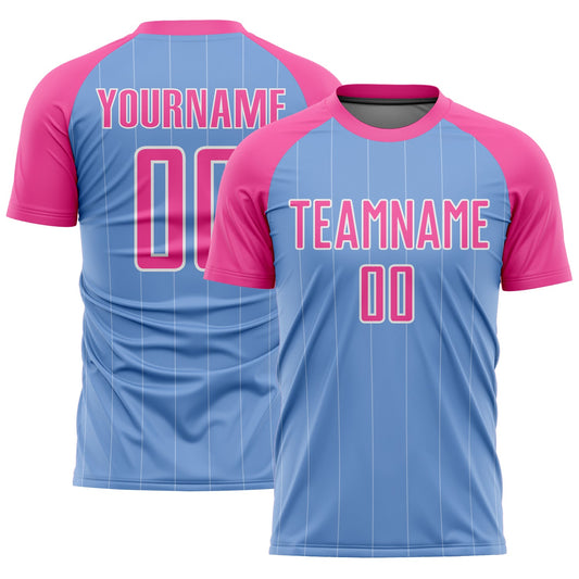 Custom Light Blue Pink-White Pinstripe Sublimation Soccer Uniform Jersey - Sky-Custom