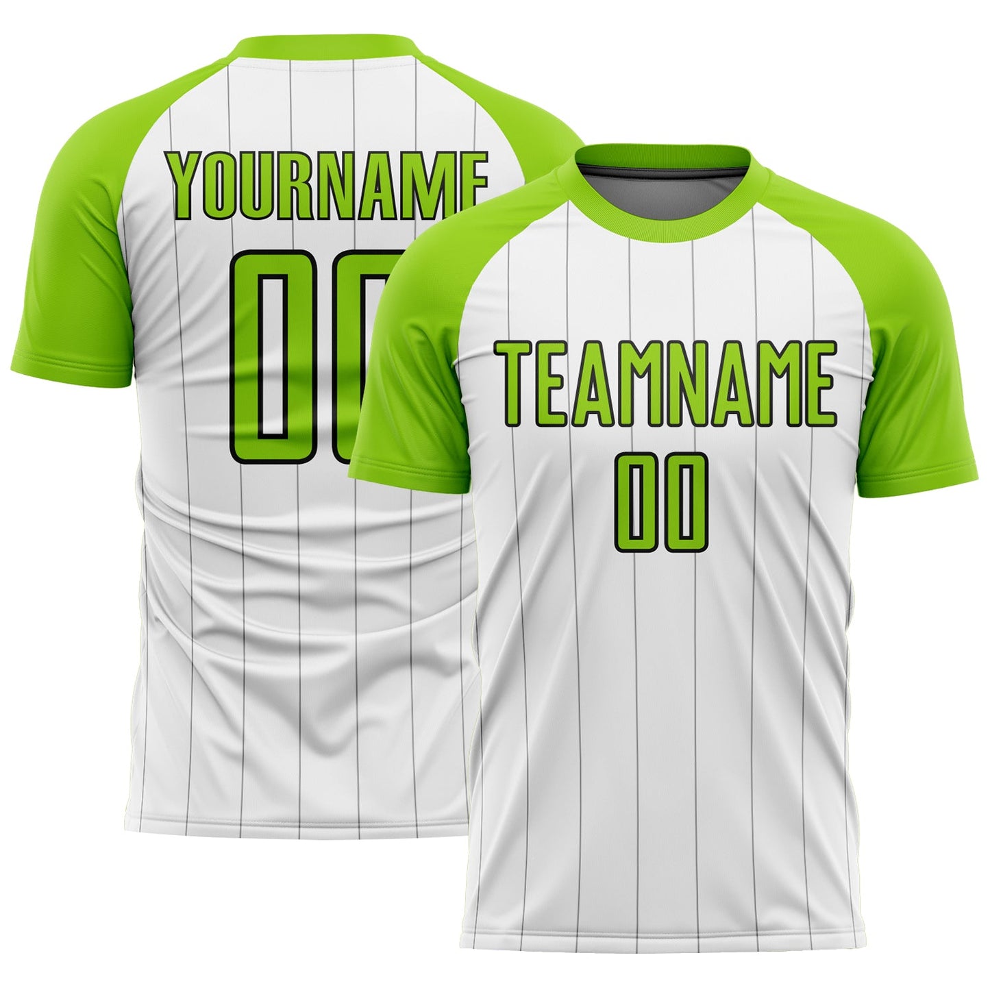 Custom White Neon Green-Black Pinstripe Sublimation Soccer Uniform Jersey - Sky-Custom