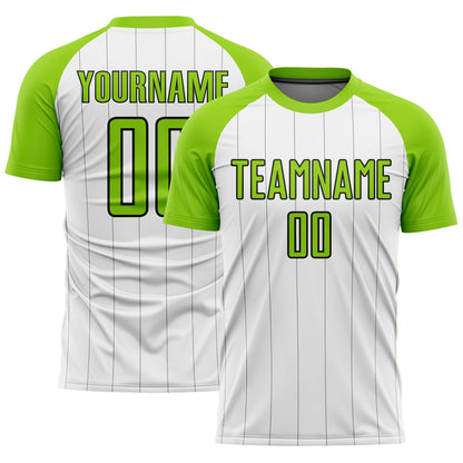 Custom White Neon Green-Black Pinstripe Sublimation Soccer Uniform Jersey - Sky-Custom