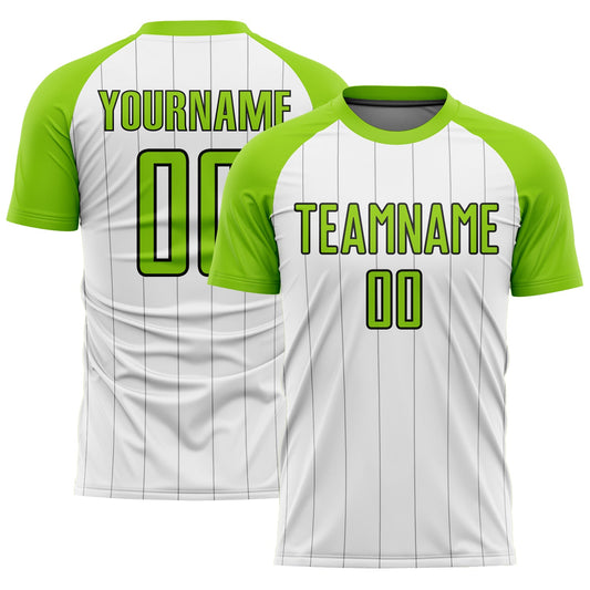 Custom White Neon Green-Black Pinstripe Sublimation Soccer Uniform Jersey - Sky-Custom