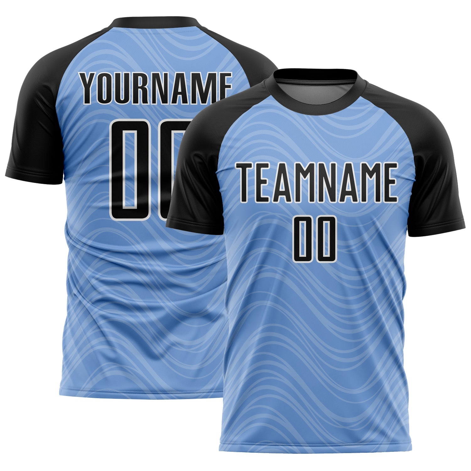 Custom Light Blue Black-White Wavy Lines Sublimation Soccer Uniform Jersey - Sky-Custom