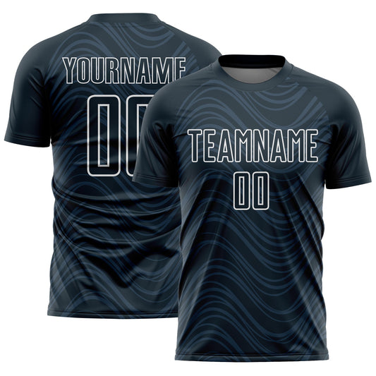 Custom Navy White Wavy Lines Sublimation Soccer Uniform Jersey - Sky-Custom