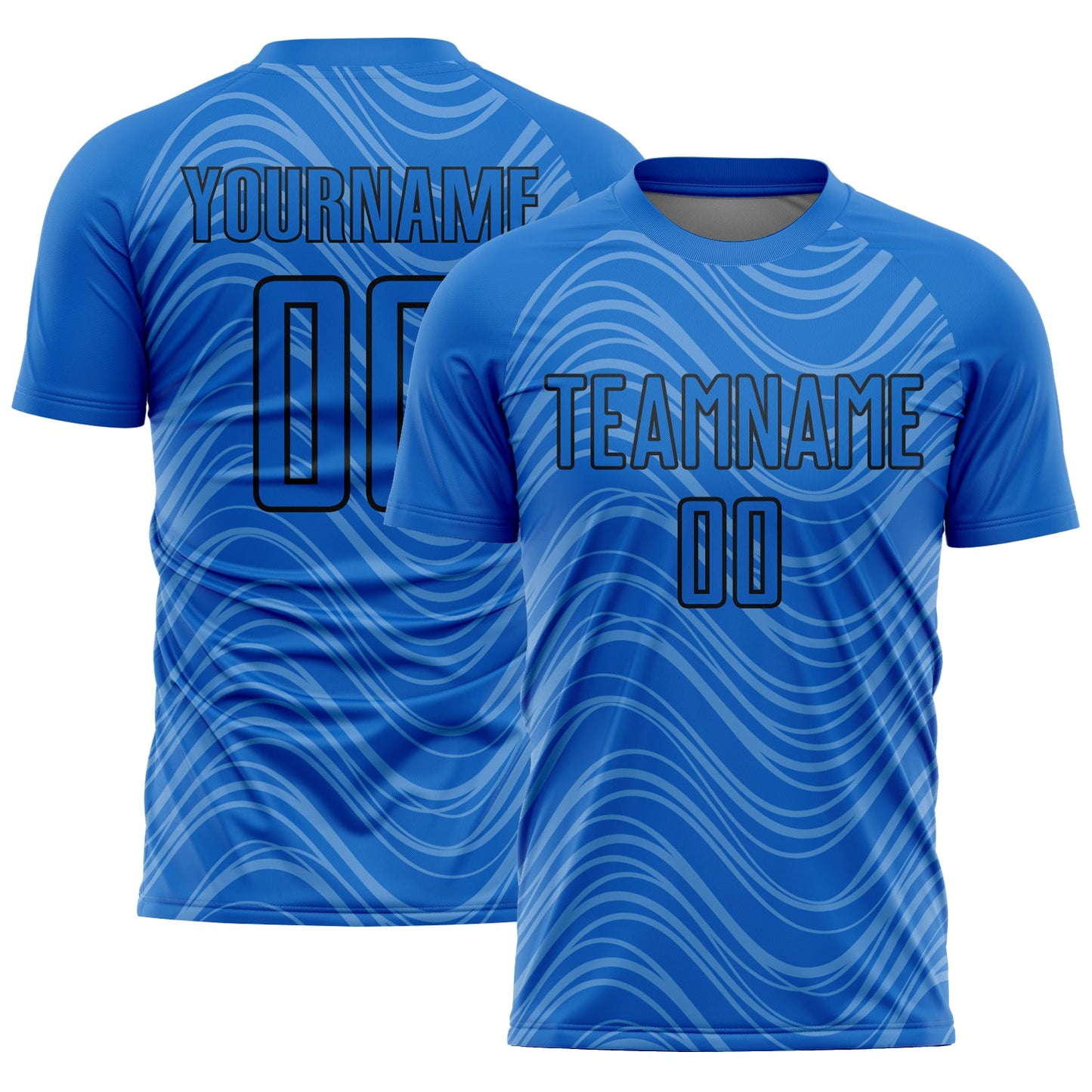 Custom Sky Blue Black Wavy Lines Sublimation Soccer Uniform Jersey - Sky-Custom