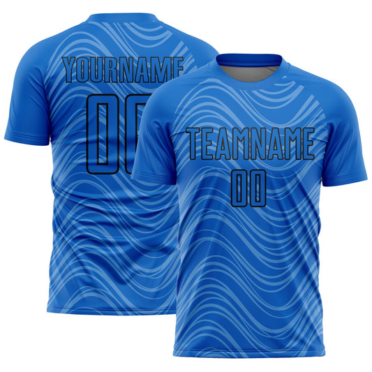 Custom Sky Blue Black Wavy Lines Sublimation Soccer Uniform Jersey - Sky-Custom