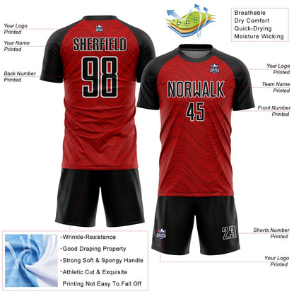 Custom Red Black-White Wavy Lines Sublimation Soccer Uniform Jersey - Sky-Custom
