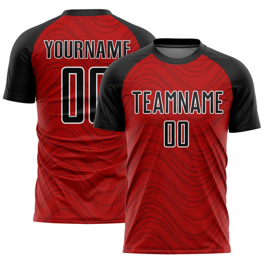 Custom Red Black-White Wavy Lines Sublimation Soccer Uniform Jersey - Sky-Custom