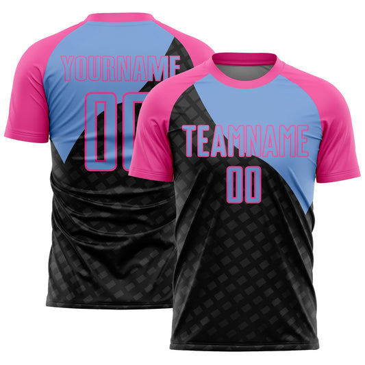 Custom Black Light Blue-Pink Curve Lines Sublimation Soccer Uniform Jersey - Sky-Custom