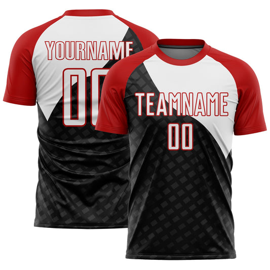 Custom Black White-Red Curve Lines Sublimation Soccer Uniform Jersey - Sky-Custom
