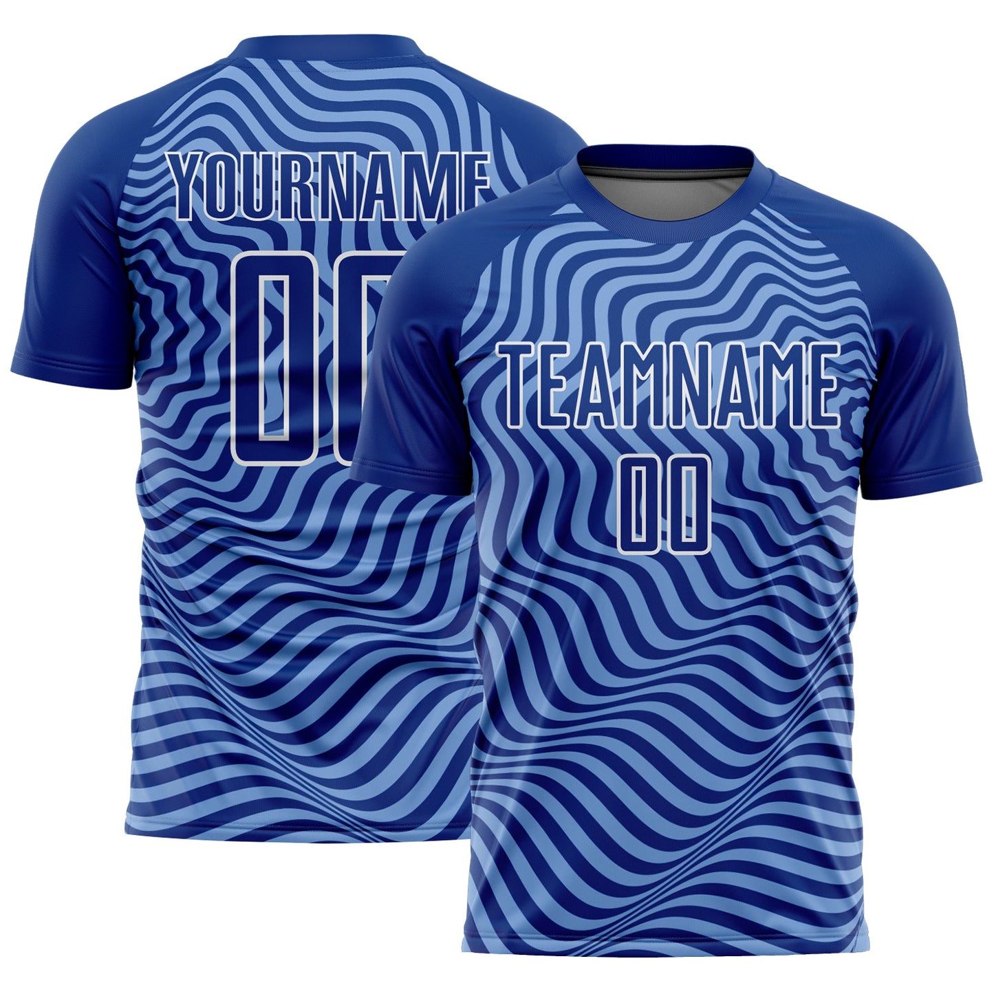 Custom Royal Light Blue-White Wavy Lines Sublimation Soccer Uniform Jersey - Sky-Custom