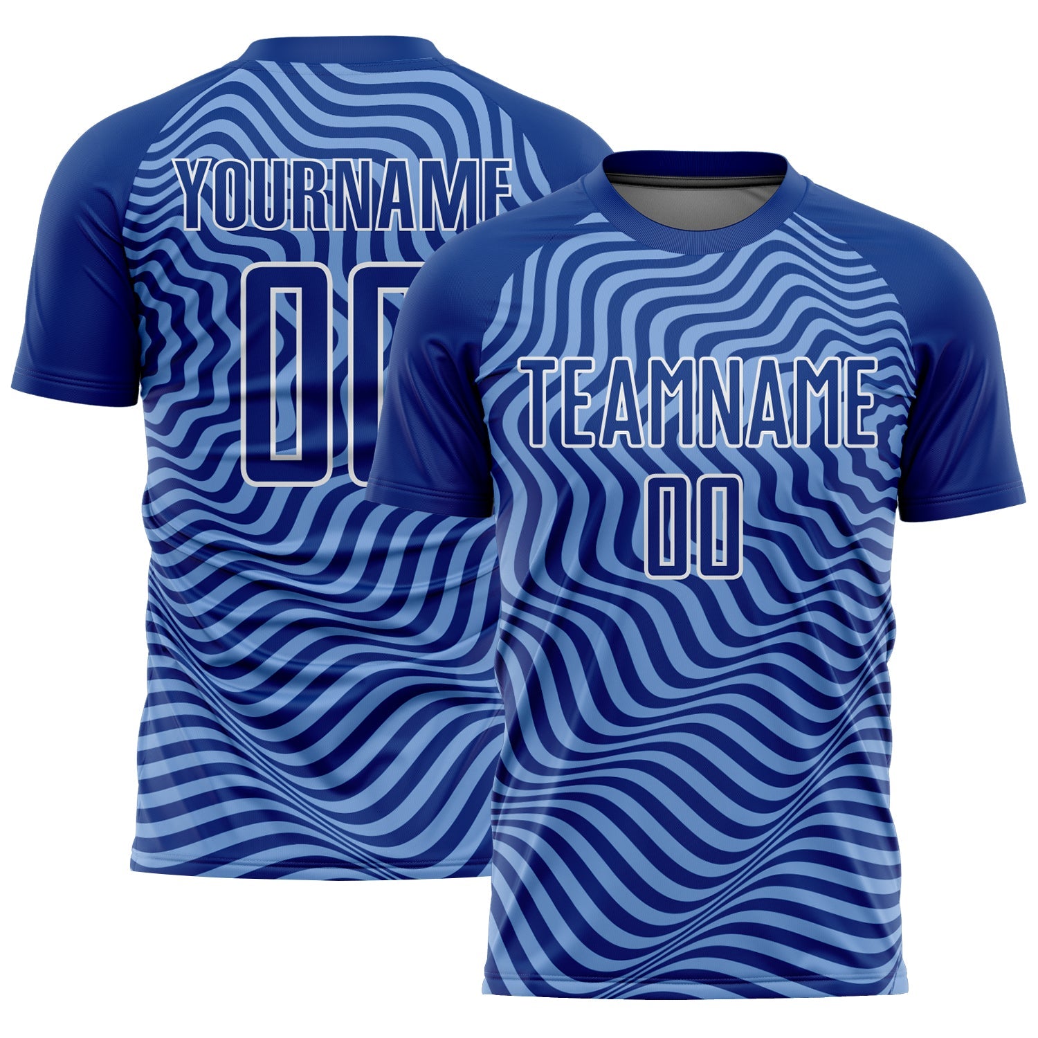 Custom Royal Light Blue-White Wavy Lines Sublimation Soccer Uniform Jersey - Sky-Custom