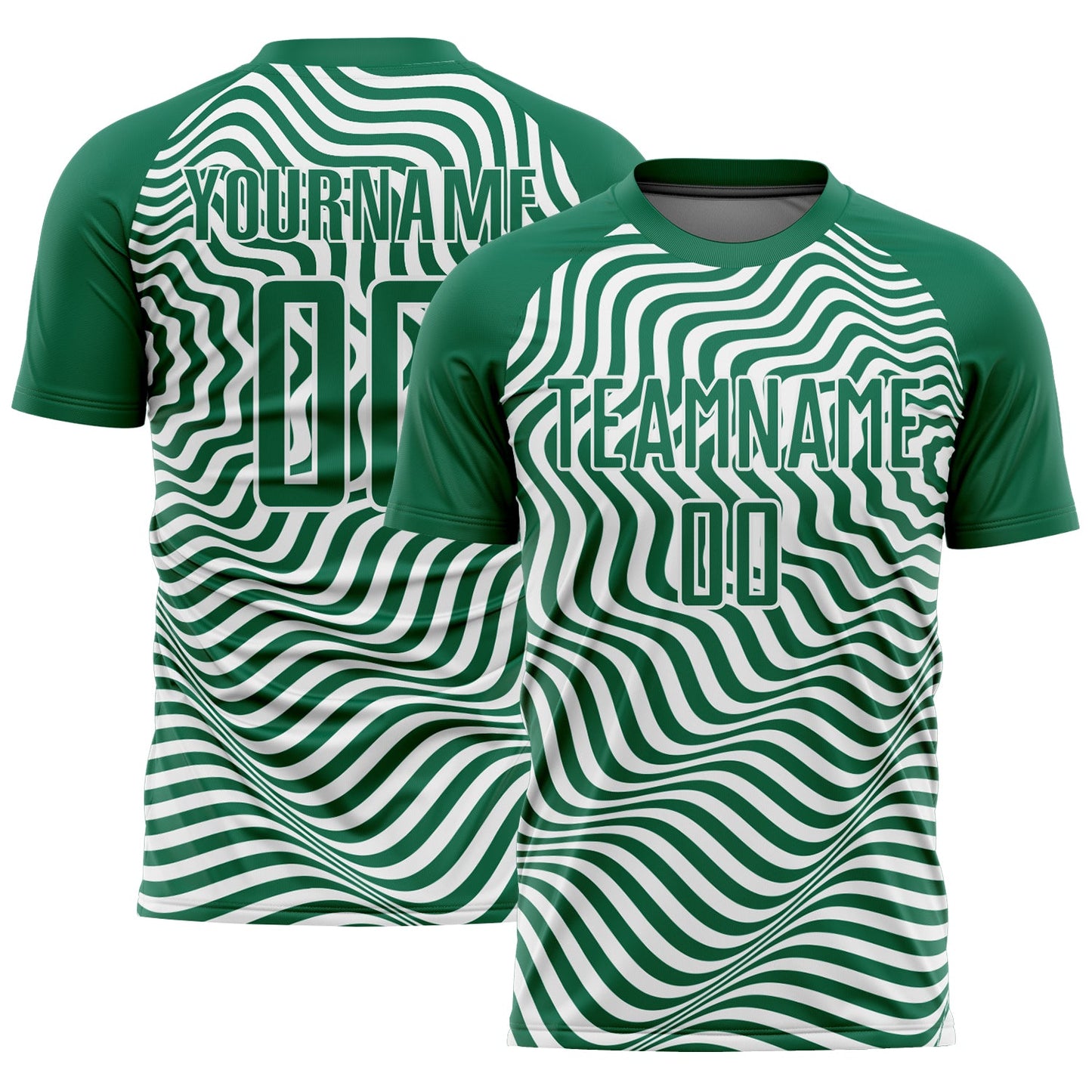 Custom Kelly Green Black-White Wavy Lines Sublimation Soccer Uniform Jersey - Sky-Custom
