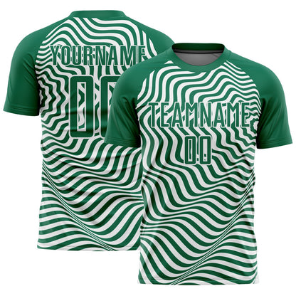 Custom Kelly Green Black-White Wavy Lines Sublimation Soccer Uniform Jersey - Sky-Custom