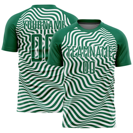 Custom Kelly Green Black-White Wavy Lines Sublimation Soccer Uniform Jersey - Sky-Custom