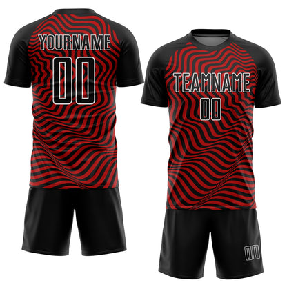 Custom Black Red-White Wavy Lines Sublimation Soccer Uniform Jersey - Sky-Custom