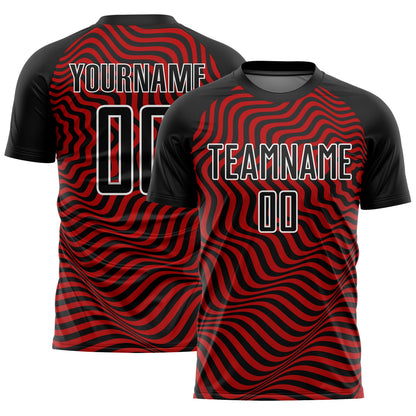Custom Black Red-White Wavy Lines Sublimation Soccer Uniform Jersey - Sky-Custom