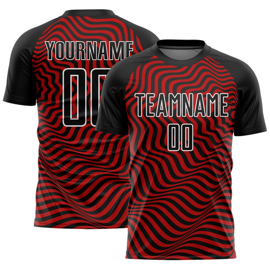 Custom Black Red-White Wavy Lines Sublimation Soccer Uniform Jersey - Sky-Custom