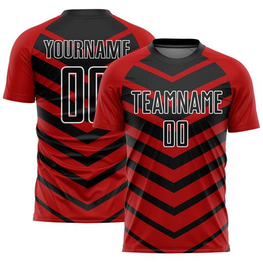 Custom Black Red-White Arrow Shapes Sublimation Soccer Uniform Jersey - Sky-Custom