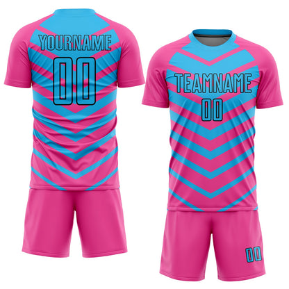 Custom Pink Sky Blue-Black Arrow Shapes Sublimation Soccer Uniform Jersey - Sky-Custom