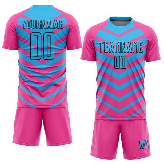 Custom Pink Sky Blue-Black Arrow Shapes Sublimation Soccer Uniform Jersey - Sky-Custom