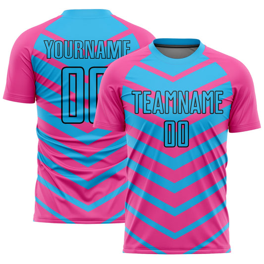 Custom Pink Sky Blue-Black Arrow Shapes Sublimation Soccer Uniform Jersey - Sky-Custom