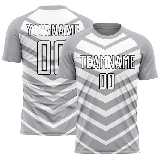 Custom Gray White-Black Arrow Shapes Sublimation Soccer Uniform Jersey - Sky-Custom