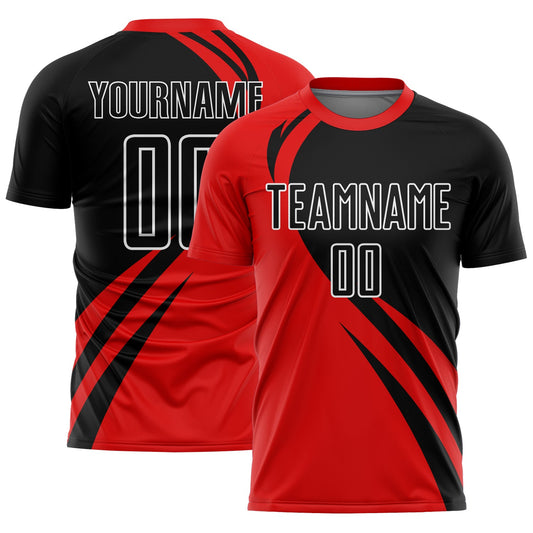 Custom Red Black-White Curve Lines Sublimation Soccer Uniform Jersey - Sky-Custom