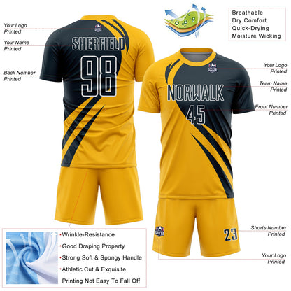 Custom Gold Navy-White Curve Lines Sublimation Soccer Uniform Jersey - Sky-Custom