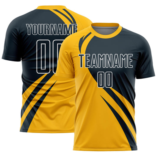 Custom Gold Navy-White Curve Lines Sublimation Soccer Uniform Jersey - Sky-Custom
